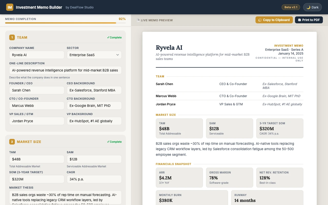 Investment Memo Builder preview
