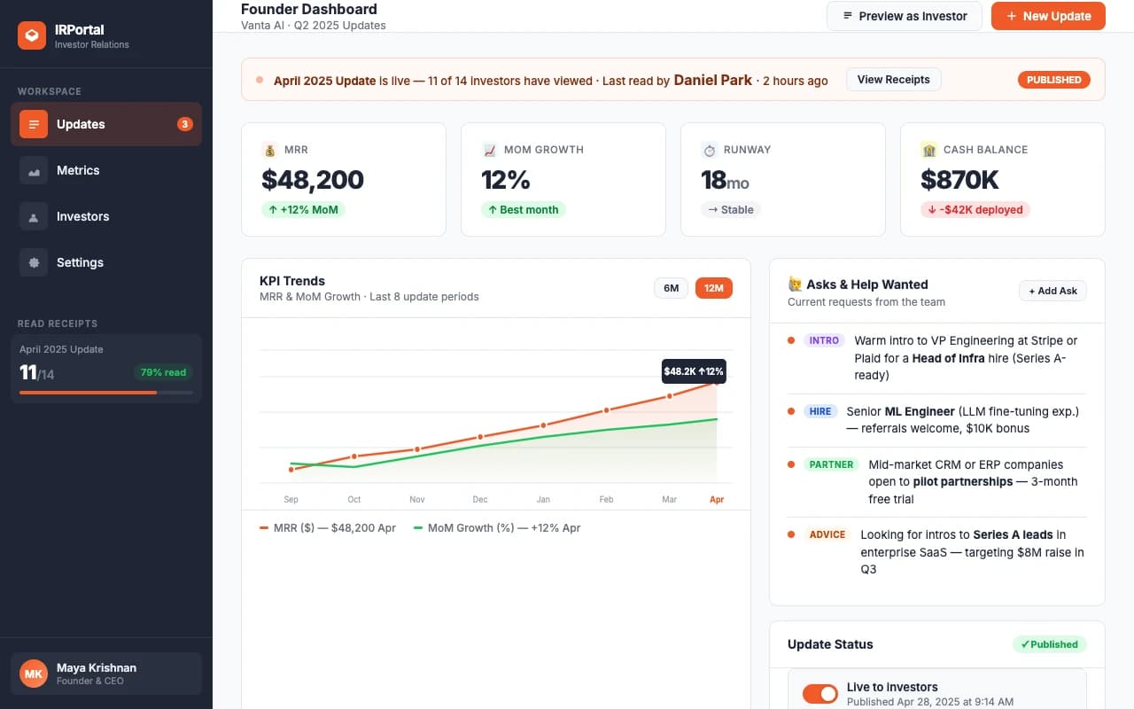 Investor Update Portal preview